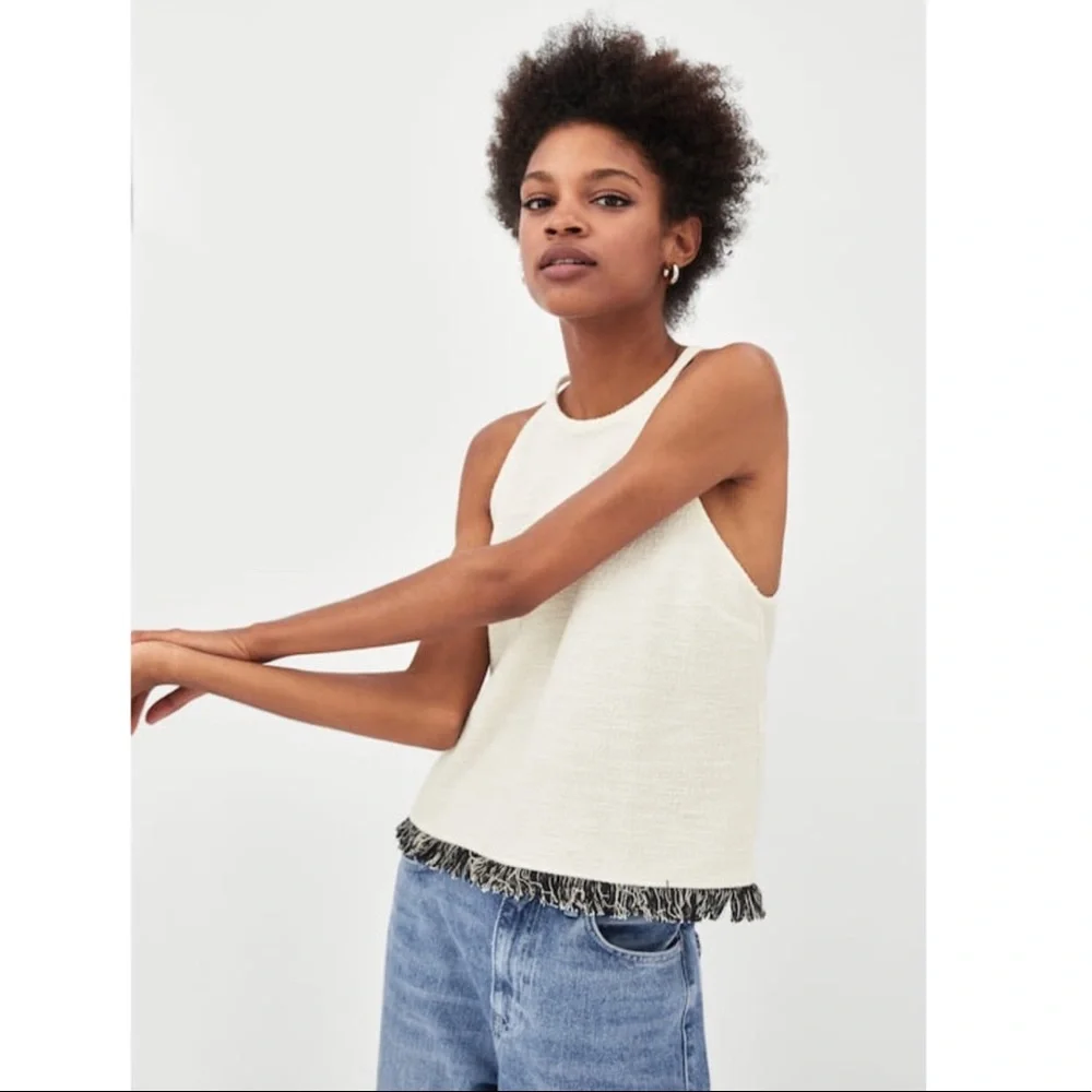 ✨Zara TRF tweed halter w/fringe hem szL - Picture 2 of 8